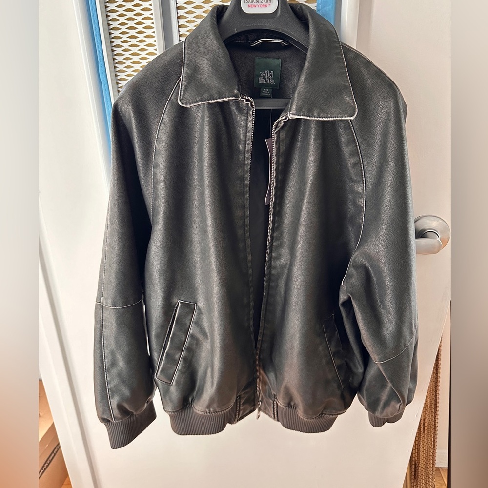 Women’s Distressed Faux Leather Bomber Jacket Size XXS